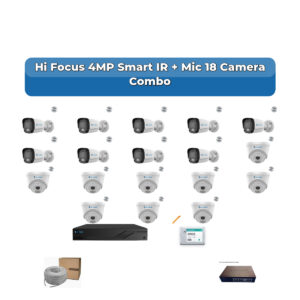 Hi Focus 18 Camera 4MP IP CCTV Combo Kit | Smart IR + Mic | 32CH Recorder | 1×4TB + 1×2TB HDD