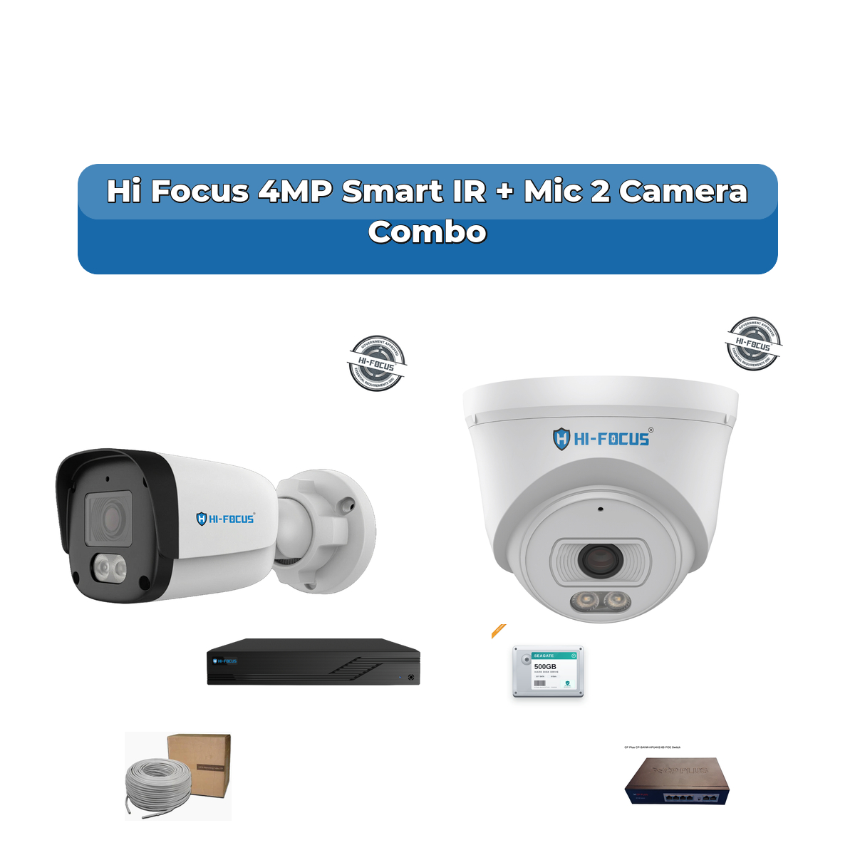 Hi Focus 2 Camera 4MP IP CCTV Combo Kit | Smart IR + Mic | 4CH Recorder | 1×500GB HDD 1 Hi Focus 2 Camera 4MP IP CCTV Combo Kit | Smart IR + Mic | 4CH Recorder | 1×500GB HDD