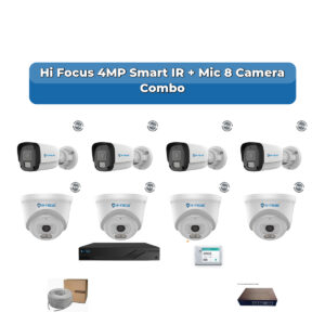 Hi Focus 8 Camera 4MP IP CCTV Combo Kit | Smart IR + Mic | 8CH Recorder | 1×1TB HDD