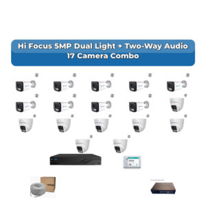 Hi Focus 17 Camera 5MP IP CCTV Combo Kit | Dual Light + Two-Way Audio | 32CH Recorder | 1×4TB + 1×2TB HDD