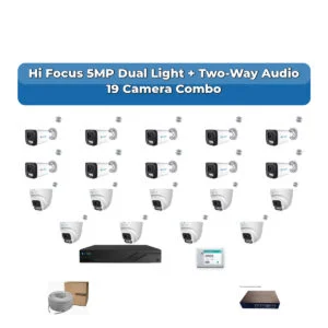 Hi Focus 19 Camera 5MP IP CCTV Combo Kit | Dual Light + Two-Way Audio | 32CH Recorder | 1×4TB + 1×2TB HDD