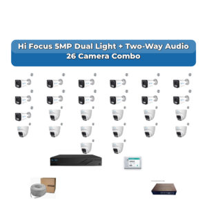 Hi Focus 26 Camera 5MP IP CCTV Combo Kit | Dual Light + Two-Way Audio | 32CH Recorder | 1×4TB + 1×6TB HDD