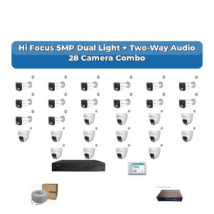 Hi Focus 28 Camera 5MP IP CCTV Combo Kit | Dual Light + Two-Way Audio | 32CH Recorder | 1×4TB + 1×6TB HDD
