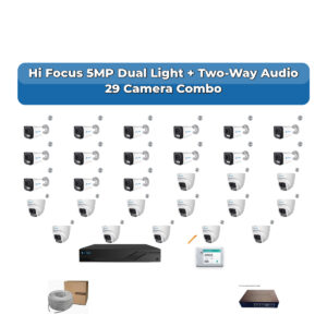 Hi Focus 29 Camera 5MP IP CCTV Combo Kit | Dual Light + Two-Way Audio | 32CH Recorder | 2×6TB HDD
