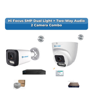 Hi Focus 2 Camera 5MP IP CCTV Combo Kit | Dual Light + Two-Way Audio | 4CH Recorder | 1×500GB HDD