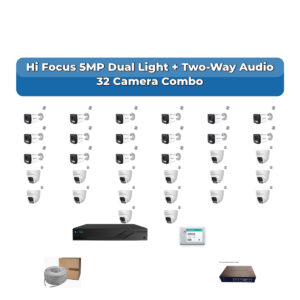 Hi Focus 32 Camera 5MP IP CCTV Combo Kit | Dual Light + Two-Way Audio | 32CH Recorder | 2×6TB HDD