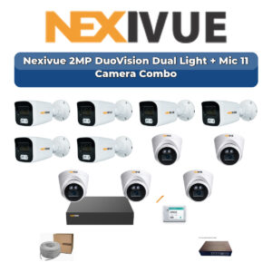 Nexivue 11 Camera 2MP IP CCTV Combo Kit | DuoVision Dual Light + Mic | 16CH NVR | 1×2TB HDD