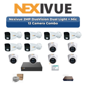 Nexivue 12 Camera 2MP IP CCTV Combo Kit | DuoVision Dual Light + Mic | 16CH NVR | 1×2TB HDD