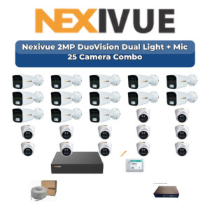 Nexivue 25 Camera 2MP IP CCTV Combo Kit | DuoVision Dual Light + Mic | 32CH NVR | 1×4TB + 1×6TB HDD