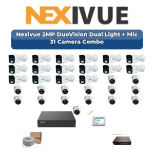 Nexivue 31 Camera 2MP IP CCTV Combo Kit | DuoVision Dual Light + Mic | 32CH NVR | 2×6TB HDD
