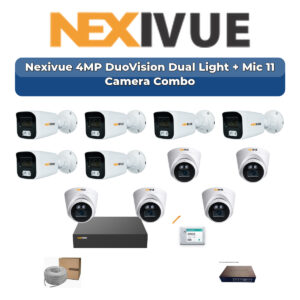 Nexivue 11 Camera 4MP IP CCTV Combo Kit | DuoVision Dual Light + Mic | 16CH NVR | 1×2TB HDD