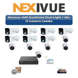 Nexivue 13 Camera 4MP IP CCTV Combo Kit | DuoVision Dual Light + Mic | 16CH NVR | 1×4TB HDD