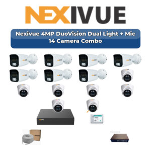 Nexivue 14 Camera 4MP IP CCTV Combo Kit | DuoVision Dual Light + Mic | 16CH NVR | 1×4TB HDD
