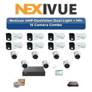 Nexivue 15 Camera 4MP IP CCTV Combo Kit | DuoVision Dual Light + Mic | 16CH NVR | 1×4TB HDD