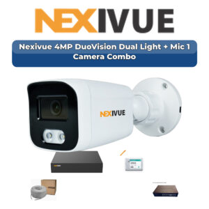Nexivue 1 Camera 4MP IP CCTV Combo Kit | DuoVision Dual Light + Mic | 9CH NVR | 1×500GB HDD