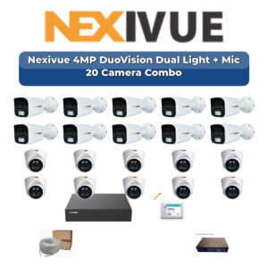 Nexivue 20 Camera 4MP IP CCTV Combo Kit | DuoVision Dual Light + Mic | 32CH NVR | 1×4TB + 1×2TB HDD