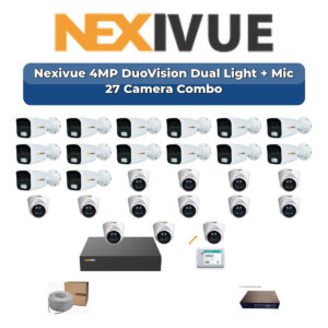 Nexivue 27 Camera 4MP IP CCTV Combo Kit | DuoVision Dual Light + Mic | 32CH NVR | 1×4TB + 1×6TB HDD