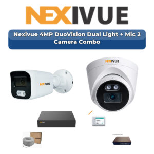 Nexivue 2 Camera 4MP IP CCTV Combo Kit | DuoVision Dual Light + Mic | 9CH NVR | 1×500GB HDD