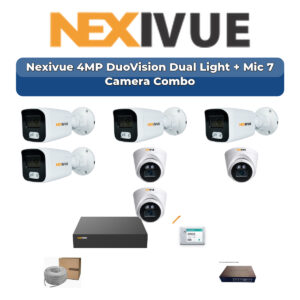 Nexivue 7 Camera 4MP IP CCTV Combo Kit | DuoVision Dual Light + Mic | 9CH NVR | 1×1TB HDD