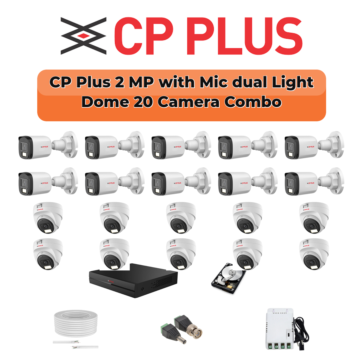 CP Plus 20 Camera 2.4MP HD CCTV Combo Kit | Dual Light + Mic | 32CH XVR / DVR | 1×4TB + 1×2TB HDD 1 CP Plus 20 Camera 2.4MP HD CCTV Combo Kit | Dual Light + Mic | 32CH XVR / DVR | 1×4TB + 1×2TB HDD