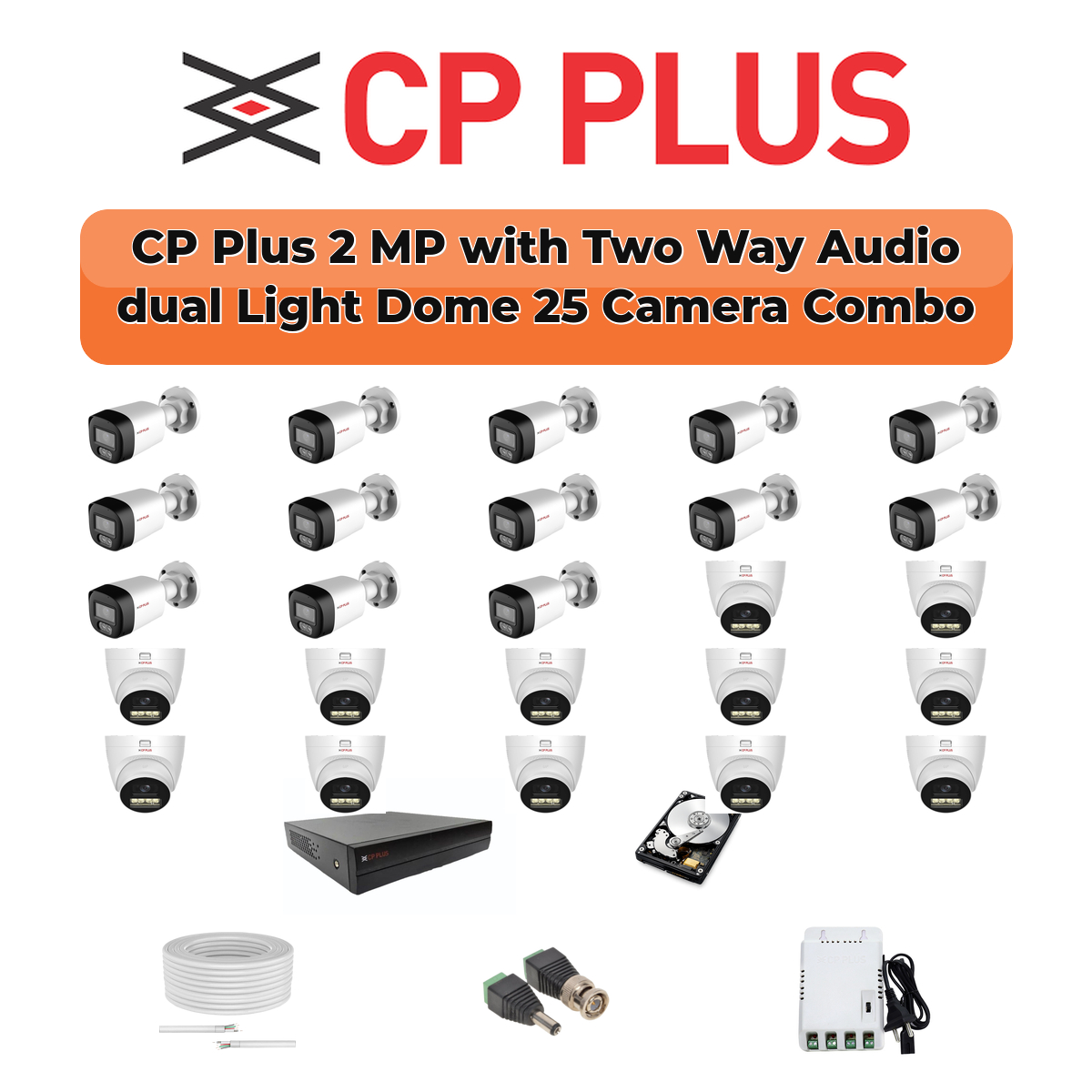 CP Plus 25 Camera 2.4MP HD CCTV Combo Kit | Two-Way Talk + Dual Light | 32CH XVR / DVR | 1ร4TB + 1ร6TB HDD 1 CP Plus 25 Camera 2.4MP HD CCTV Combo Kit | Two-Way Talk + Dual Light | 32CH XVR / DVR | 1ร4TB + 1ร6TB HDD
