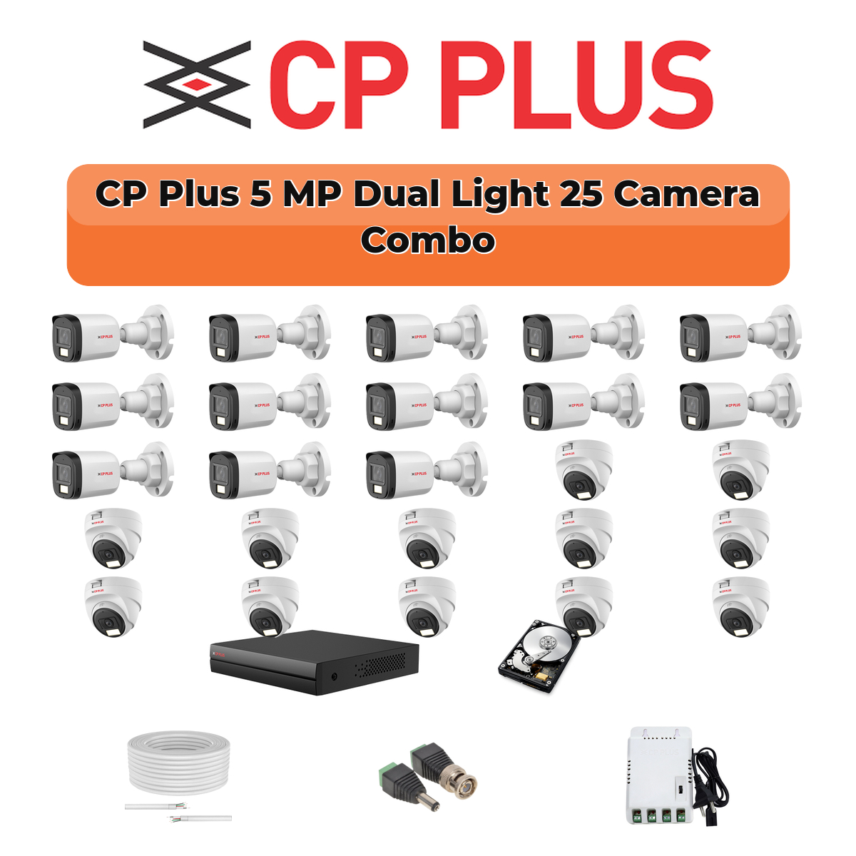 CP Plus 25 Camera 5MP HD CCTV Combo Kit | Dual Light + Mic | 32CH XVR / DVR | 1×4TB + 1×6TB HDD 1 CP Plus 25 Camera 5MP HD CCTV Combo Kit | Dual Light + Mic | 32CH XVR / DVR | 1×4TB + 1×6TB HDD