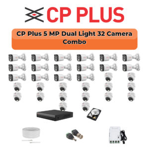 CP Plus 32 Camera 5MP HD CCTV Combo Kit | Dual Light + Mic | 32CH XVR / DVR | 2×6TB HDD