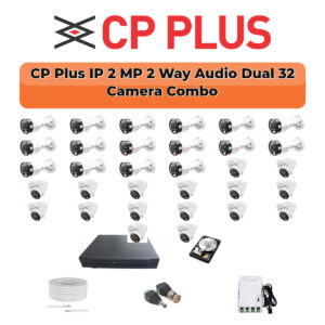 CP Plus 32 Camera 2MP IP CCTV Combo Kit | Two-Way Talk + Dual Light | 32CH NVR | 2×6TB HDD