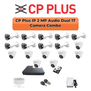 CP Plus 17 Camera 2MP IP CCTV Combo Kit | Dual Light + Mic | 32CH NVR | 1×4TB + 1×2TB HDD