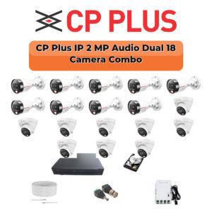 CP Plus 18 Camera 2MP IP CCTV Combo Kit | Dual Light + Mic | 32CH NVR | 1×4TB + 1×2TB HDD