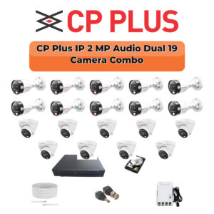 CP Plus 19 Camera 2MP IP CCTV Combo Kit | Dual Light + Mic | 32CH NVR | 1×4TB + 1×2TB HDD