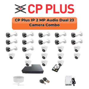 CP Plus 23 Camera 2MP IP CCTV Combo Kit | Dual Light + Mic | 32CH NVR | 2×4TB HDD