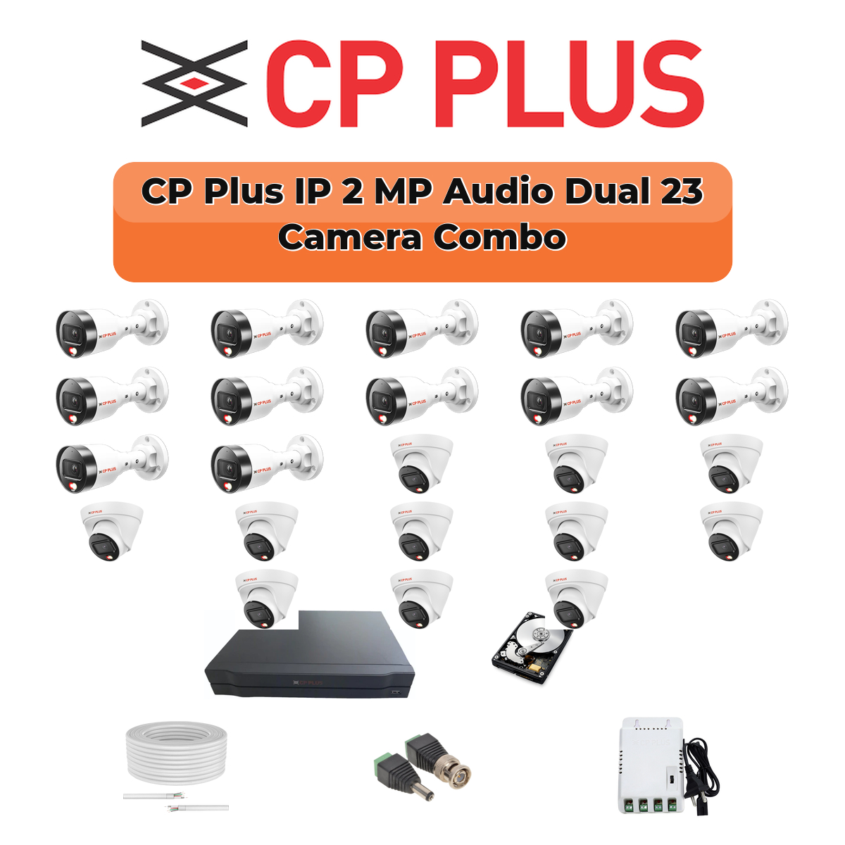 CP Plus 23 Camera 2MP IP CCTV Combo Kit | Dual Light + Mic | 32CH NVR | 2Γ4TB HDD 1 CP Plus 23 Camera 2MP IP CCTV Combo Kit | Dual Light + Mic | 32CH NVR | 2Γ4TB HDD