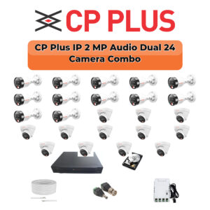 CP Plus 24 Camera 2MP IP CCTV Combo Kit | Dual Light + Mic | 32CH NVR | 2×4TB HDD
