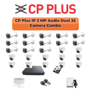 CP Plus 25 Camera 2MP IP CCTV Combo Kit | Dual Light + Mic | 32CH NVR | 1×4TB + 1×6TB HDD