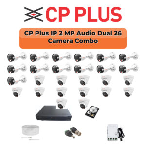 CP Plus 26 Camera 2MP IP CCTV Combo Kit | Dual Light + Mic | 32CH NVR | 1×4TB + 1×6TB HDD