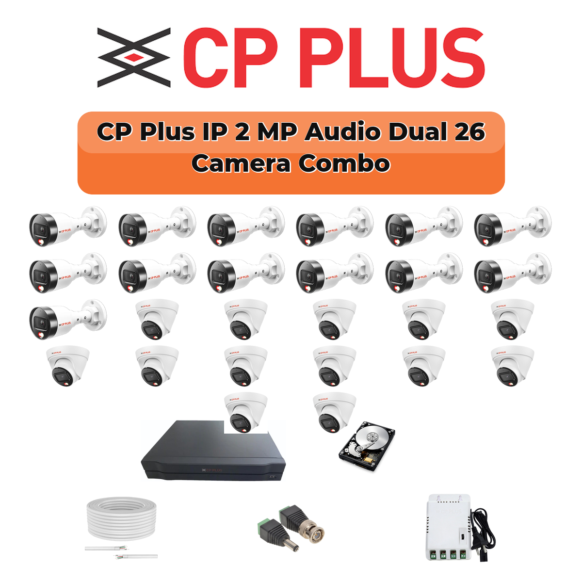 CP Plus 26 Camera 2MP IP CCTV Combo Kit | Dual Light + Mic | 32CH NVR | 1ร4TB + 1ร6TB HDD 1 CP Plus 26 Camera 2MP IP CCTV Combo Kit | Dual Light + Mic | 32CH NVR | 1ร4TB + 1ร6TB HDD