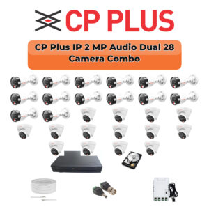 CP Plus 28 Camera 2MP IP CCTV Combo Kit | Dual Light + Mic | 32CH NVR | 1×4TB + 1×6TB HDD