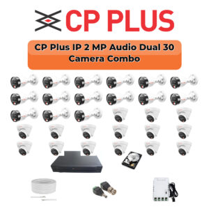 CP Plus 30 Camera 2MP IP CCTV Combo Kit | Dual Light + Mic | 32CH NVR | 2×6TB HDD