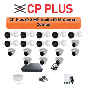 CP Plus 18 Camera 2MP IP CCTV Combo Kit | Smart IR + Mic | 32CH NVR | 1×4TB + 1×2TB HDD