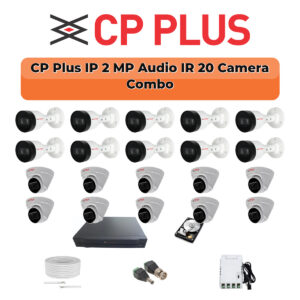 CP Plus 20 Camera 2MP IP CCTV Combo Kit | Smart IR + Mic | 32CH NVR | 1×4TB + 1×2TB HDD