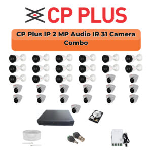 CP Plus 31 Camera 2MP IP CCTV Combo Kit | Smart IR + Mic | 32CH NVR | 2×6TB HDD