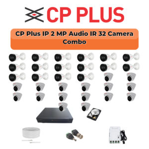 CP Plus 32 Camera 2MP IP CCTV Combo Kit | Smart IR + Mic | 32CH NVR | 2×6TB HDD