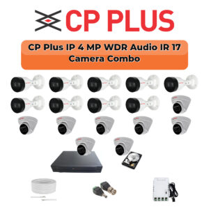 CP Plus 17 Camera 4MP IP CCTV Combo Kit | Smart IR + WDR + Mic | 32CH NVR | 1×4TB + 1×2TB HDD