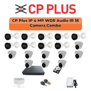 CP Plus 18 Camera 4MP IP CCTV Combo Kit | Smart IR + WDR + Mic | 32CH NVR | 1×4TB + 1×2TB HDD