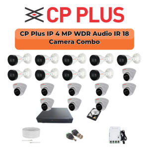 CP Plus 18 Camera 4MP IP CCTV Combo Kit | Smart IR + WDR + Mic | 32CH NVR | 1×4TB + 1×2TB HDD