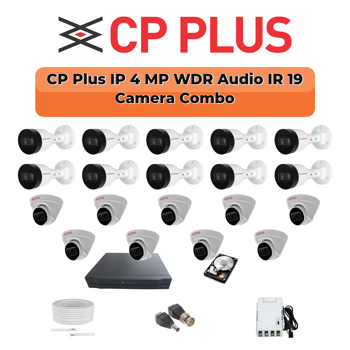 CP Plus 19 Camera 4MP IP CCTV Combo Kit | Smart IR + WDR + Mic | 32CH NVR | 1×4TB + 1×2TB HDD 1 CP Plus 19 Camera 4MP IP CCTV Combo Kit | Smart IR + WDR + Mic | 32CH NVR | 1×4TB + 1×2TB HDD