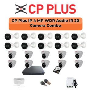 CP Plus 20 Camera 4MP IP CCTV Combo Kit | Smart IR + WDR + Mic | 32CH NVR | 1×4TB + 1×2TB HDD