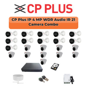 CP Plus 21 Camera 4MP IP CCTV Combo Kit | Smart IR + WDR + Mic | 32CH NVR | 2×4TB HDD