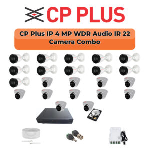 CP Plus 22 Camera 4MP IP CCTV Combo Kit | Smart IR + WDR + Mic | 32CH NVR | 2×4TB HDD